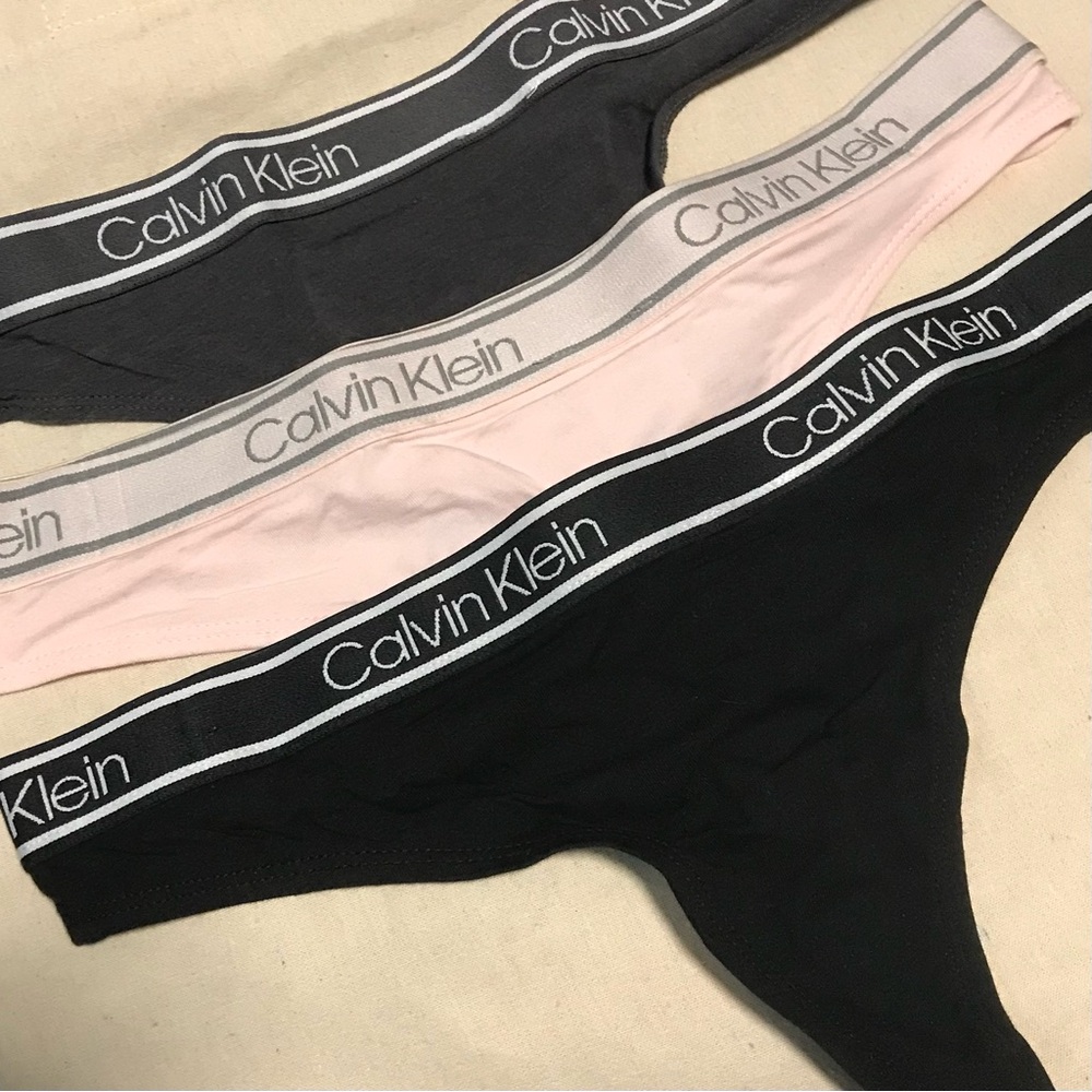 Calvin Klein 3 Pair of Thong Underwear Sz. Small, Pink Black Gray NWOT